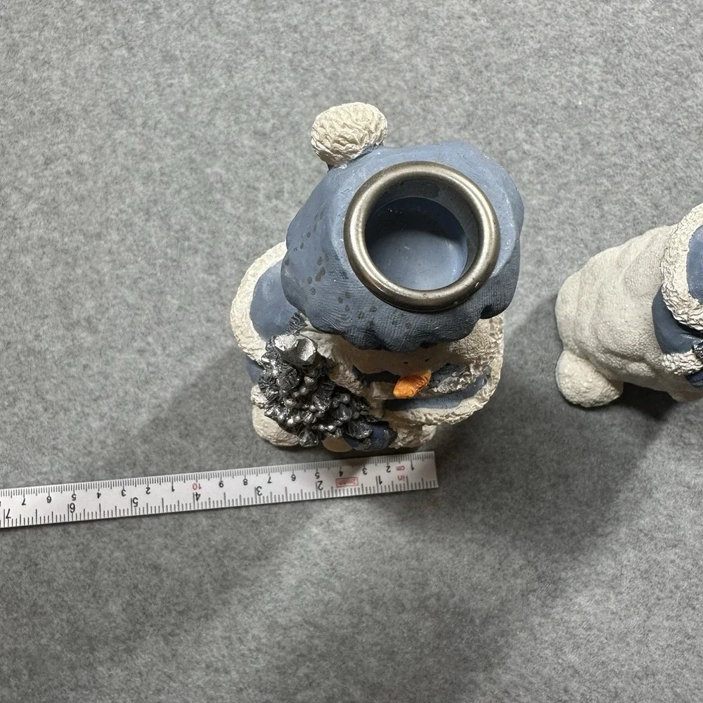 Snowman Taper Candle Holders Set Blue Winter Resin 2000 Christmas 7 In‎